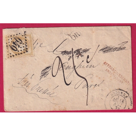 N°55 GC 640 BRIONNE EURE TAXE MANUSCRIT 25C GRIFFE FABRICATION LOCALE AFFRANCHISSEMENT INSUFFISANT POUR PARIS LETTRE