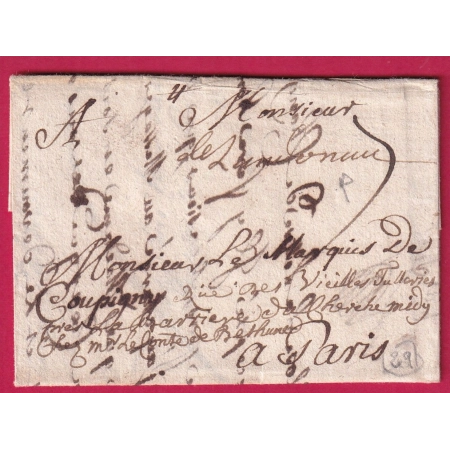 MARQUE MANUSCRIT LANDERNEAU 1729 LENAIN N°1 INDICE 13 POUR PARIS LETTRE COVER FRANCE