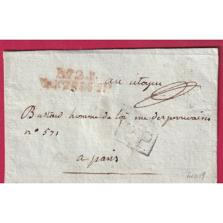 MARQUE P72P MANTES SUR SEINE ET OISE EN ROUGE INDICE 19 POUR PARIS LETTRE COVER FRANCE
