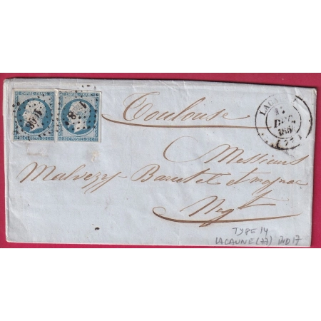 N°14 BLEU LAITEUX X2 PC 1608 LACAUNE TARN CAD TYPE 14 POUR TOULOUSE INDICE 17 LETTRE COVER FRANCE