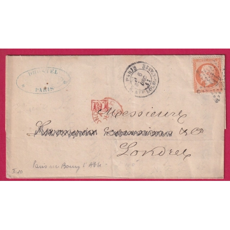 N°23 PARIS ETOILE 16 R NVE BOURG L'ABBE POUR LONDRES ANGLETERRE 1863 LETTRE COVER FRANCE