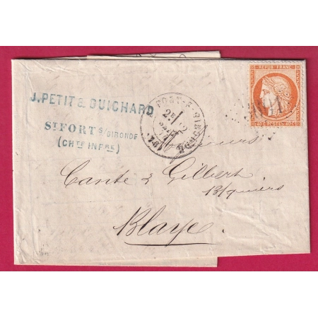 N°38 GC 3601 FORT SUR GIRONDE CHARENTE INFERIEURE POUR BLAYES GIRONDE LETTRE COVER FRANCE