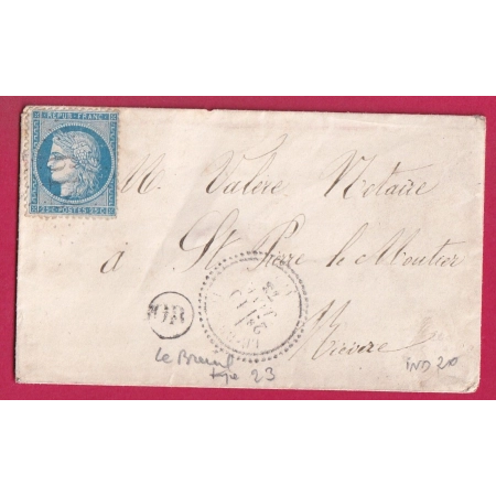 N°60 GC 618 CAD TYPE 23 LE BREUIL ALLIER POUR ST PIERRE LE MOUTIER NIEVRE INDICE 20 LETTRE COVER FRANCE
