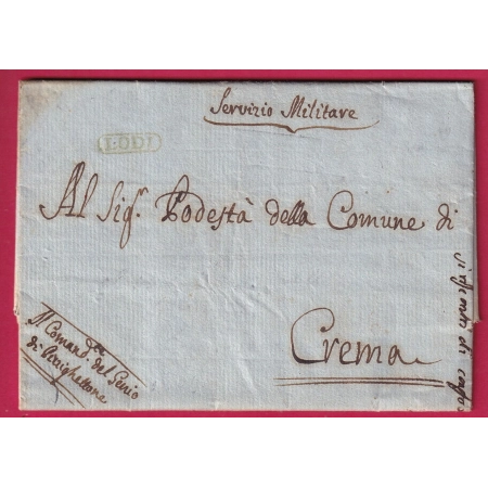 ARMEE ITALIE MARQUE LODI TEXTE DE PIZZIGHETTONE 1809 POUR CREMA ITALIA LETTRE COVER FRANCE