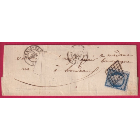 N°4 GRILLE PERIGUEUX DORDOGNE 23 NOVEMBRE 1851 POUR BORDEAUX LETTRE COVER FRANCE