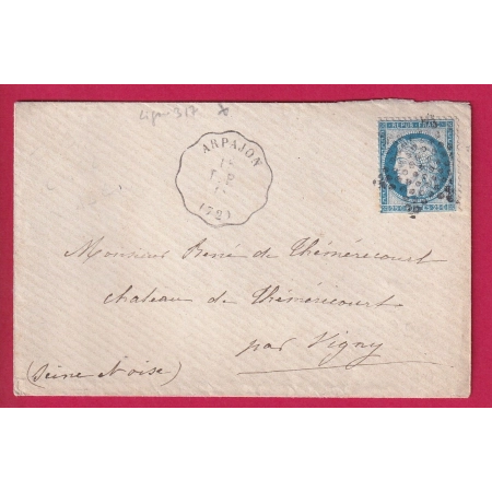 N°60 CONVOYEUR STATION ARPAJON SEINE ET OISE ETOILE PARIS MUETTE POUR VIGNY LETTRE COVER FRANCE