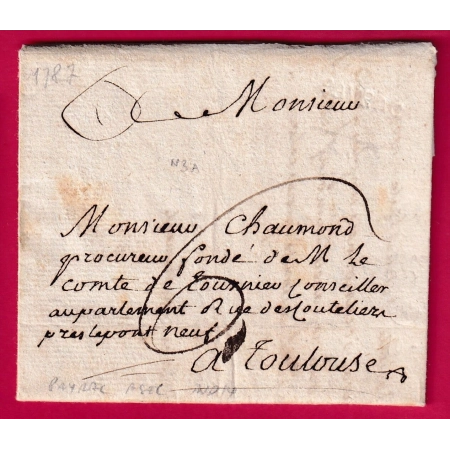 MARQUE A SEC PAYRAC LOT LENAIN N°3A 1787 INDICE 14 POUR TOULOUSE LETTRE COVER FRANCE