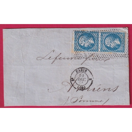 N°22 PAIRE PARIS ROULETTE DE PETITS POINTS 3e (60) 3 POUR AMIENS SOMME DEVANT DE LETTRE COVER FRANCE