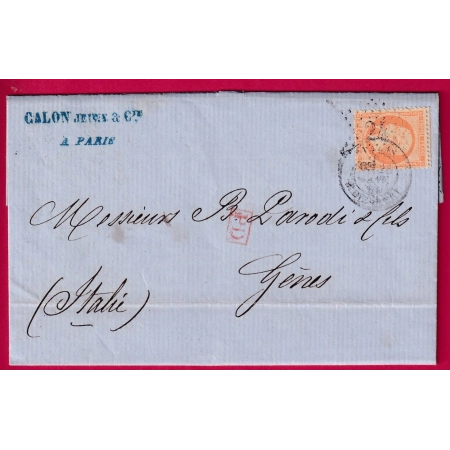 N°23 PARIS ETOILE 24 R DE CLERY POUR GENES ITALIE ITALIA GENOVA LETTRE COVER FRANCE