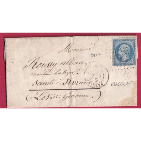 N°22 GC 2801 PAYRAC LOT BOITE RURALE B MASCLAT POUR STE LIVRADE LOT ET GARONNE LETTRE COVER FRANCE