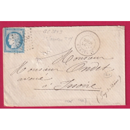 N°60 GC 3843 ST SAUVE PUY DE DOME POUR ISSOIRE INDICE 12 LETTRE COVER FRANCE