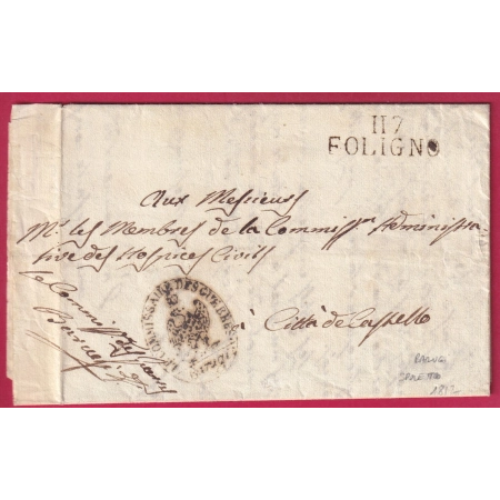 ARMEE ITALIE COMMISSAIRE DES GUERRES BARUGI MARQUE CONQUISE 117 FOLIGNO ITALIA SPOLETO 1812 LETTRE COVER FRANCE