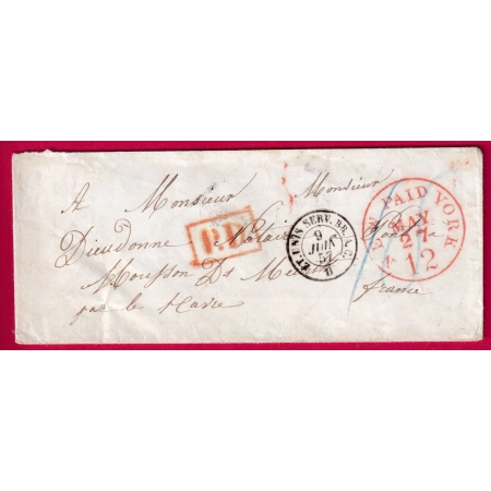 NEW YORK USA 1857 ETATS UNIS ENTREE ET UNIS SERV BB A C PONT A MOUSSON MEURTHE ET MOSELLE PD ENCADRE LETTRE COVER FRANCE