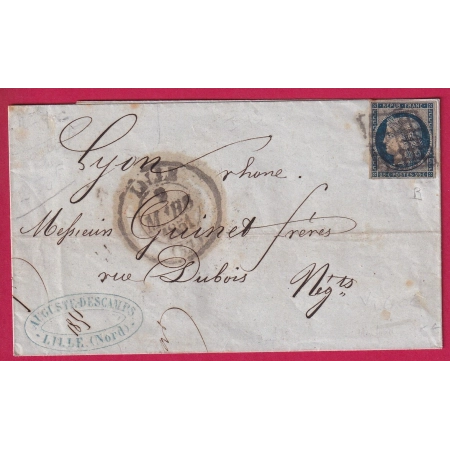 N°4 BLEU SUR JAUNATRE GRILLE LILLE CAD TYPE 13 NORD POUR LYON RHONE LETTRE COVER FRANCE