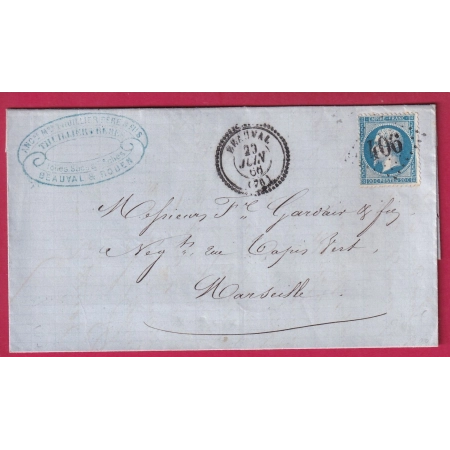 N°22 GC 406 BEAUVAL SOMME CAD TYPE 22 POUR MARSEILLE LETTRE COVER FRANCE