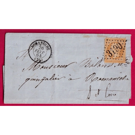 N°21 GC 3190 ROMANECHE SAONE ET LOIRE POUR ROMANECHE 1864 LETTRE COVER FRANCE