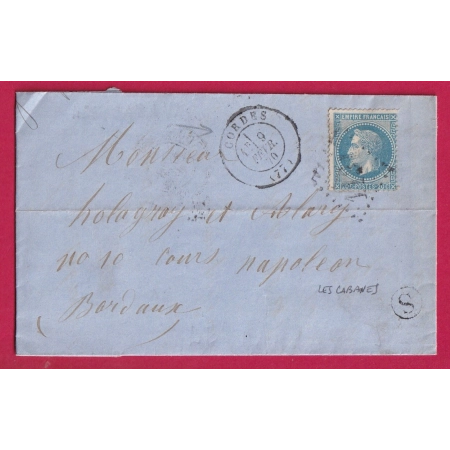 N°29 GC 1131 CORDES TARN CAD TYPE 17 BOITE RURALE S LES CABANES POUR BORDEAUX LETTRE COVER FRANCE ETIQUETTE PUB