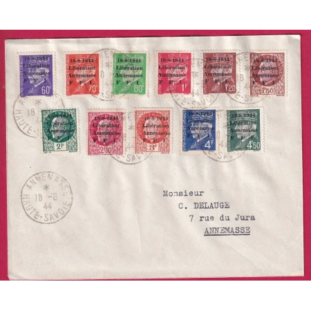 LIBERATION ANNEMASSE HAUTE SAVOIE SERIE COMPLETE SUR LETTRE 18.08.1944 COVER FRANCE