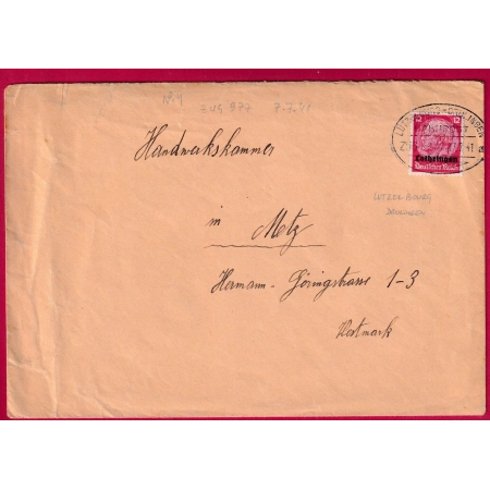 ALSACE LORRAINE AMBULANT LUTZELBOURG DRULINGEN 1941 POUR METZ MOSELLE LETTRE COVER FRANCE