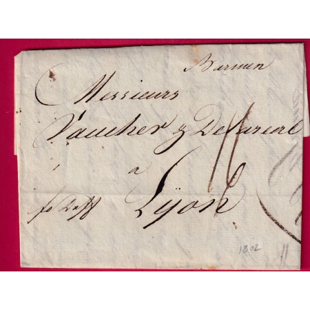 MARQUE MANUSCRIT BARMEN ALLEMAGNE 1802 POUR LYON RHONE CACHET ARRIVE SPECIAL LETTRE COVER FRANCE
