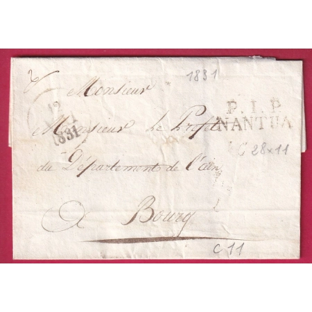 MARQUE P1P NANTUA AIN POUR BOURG EN BRESSE 1831 INDICE 11 LETTRE COVER FRANCE