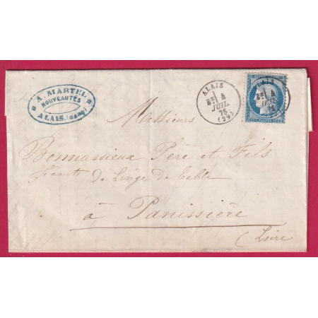 N°60 CAD TYPE 16 ALAIS GARD POUR PANISSIERE LOIRE LETTRE COVER FRANCE