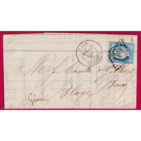 N°60 CAD TYPE 18 CAEN CALVADOS POUR BLAYE GIRONDE LETTRE COVER FRANCE