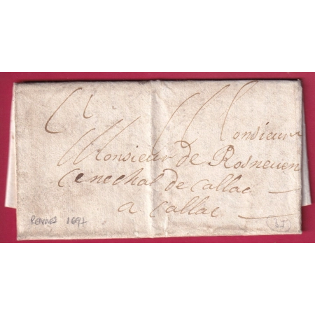 LETTRE DE RENNES ILLE ET VILAINE 1697 POUR CALLAC COTES DU NORD LETTRE COVER FRANCE