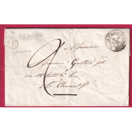 CAD TYPE 15 ST GERVAIS D'AUVERGNE PUY DE DOME BOITE RURALE E LAGOUSSE POUR CLERMONT LETTRE COVER FRANCE