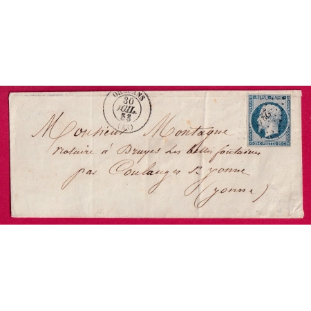 N°10 PC 2340 ORLEANS LOIRET 30 JUILLET 1853 POUR COULANGES YONNE LETTRE COVER FRANCE