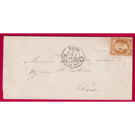 N°13 PARIS ETOILE 1 RARE ETOILE CHIFFRE SUR NON DENTELE ETOILE 1 PL DE LA BOURSE POUR PARIS LETTRE COVER FRANCE