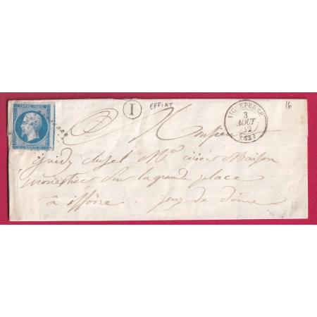 N°14 PC 16 AIGUEPERSE PUY DE DOME BOITE RURALE I EFFIAT POUR ISSOIRE LETTRE COVER FRANCE