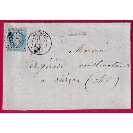 N°29 GC 1845 ISSOIRE PUY DE DOME BOITE RURALE L PARDINES POUR VIERZON CHER LETTRE COVER FRANCE