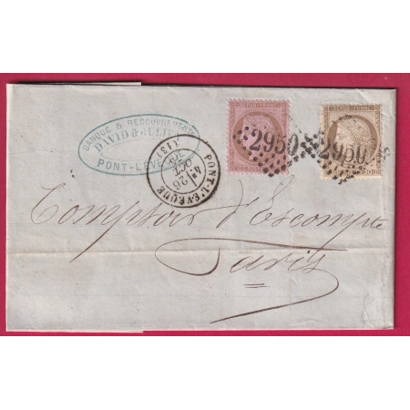N°56 58 GC 2950 PONT L'EVEQUE CALVADOS POUR PARIS LETTRE COVER FRANCE