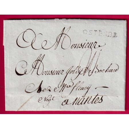 MARQUE OSTENDE BELGIQUE 1777 POUR NANTES LOIRE INFERIEURE LETTRE COVER FRANCE