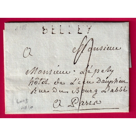MARQUE BELLEY AIN 1788 LENAIN N°3 INDICE 10 POUR PARIS LETTRE COVER FRANCE