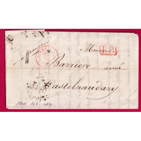 CAD TYPE 15A NISMES NIMES GARD EN ROUGE + PP ROUGE POUR CASTELNAUDARY AUDE INDICE 10 1840 LETTRE COVER FRANCE