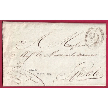 FRANCHISE ORNEE AIGLE IMPERIAL COMMISSAIRE DES GUERRES BARUGI ITALIE SPOLETO 1814 LETTRE COVER FRANCE