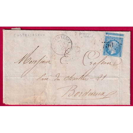 N°22 TRES BEAU PIQUAGE A CHEVAL VARIETE GC 750 CASTELJALOUX LOT ET GARONNE POUR BORDEAUX LETTRE COVER FRANCE