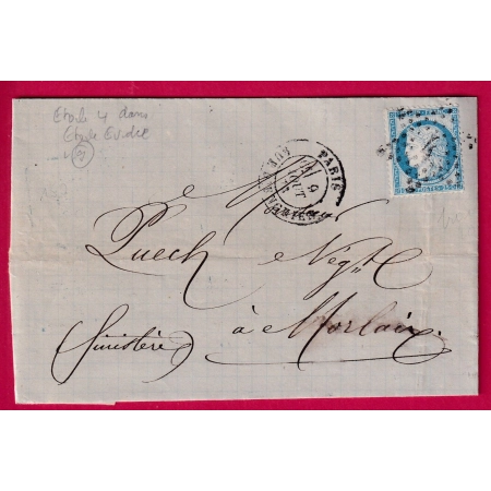 N°60 PARIS ETOILE 4 DANS ETOILE EVIDEE RUE D'ENGHIENS POUR MORLAIX FINISTERE LETTRE COVER FRANCE