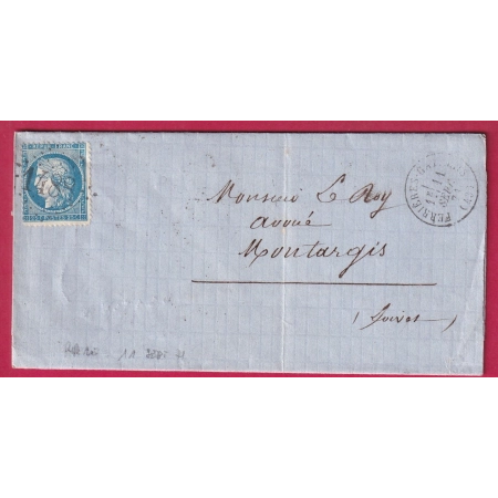 N°60 TRES PRECOCE 11 SEPTEMBRE 1870 GC 1488 FERRIERES GATINAIS LOIRET POUR MONTARGIS LETTRE COVER FRANCE