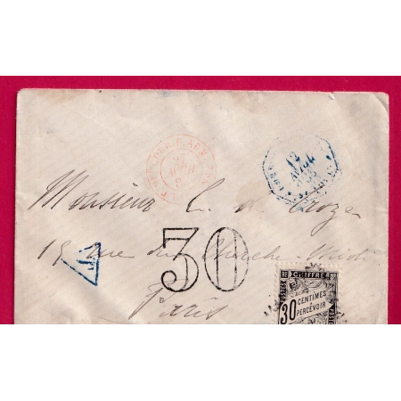 CORPS EXPEDITIONNAIRE DU NIGER CORR ARMEE ST LOUIS SENEGAL 1888 CAD ROUGE CORR ARMEE LIGNE J PAQ FR N° 3 TAXE 30 PARIS