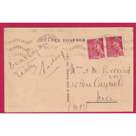 FLAMME "CELEBREZ L'ANNIVERSAIRE DE LA LEGION  1942" LONS LE SAULNIER JURA POUR NICE TYPE MERCURE LETTRE COVER FRANCE