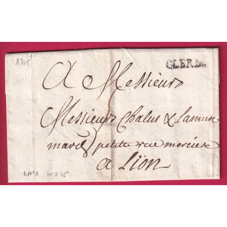 MARQUE CLERMONT FERRAND PUY DE DOME LENAIN N°1 1715 INDICE 15 POUR LYON LETTRE COVER FRANCE