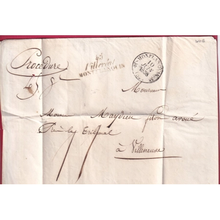 DOUBLE CURSIVE 45 VILLEREAL MONTFLANQUIN LOT ET GARONNE 1838 TAXE 11 VILLENEUVE INDICE 18 LETTRE COVER FRANCE