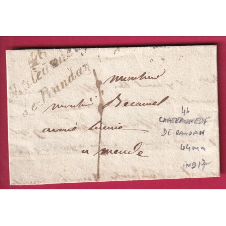CURSIVE 46 CHATEAUNEUF DE RANDAM LOZERE 44mm TAXE LOCALE 1 POUR MENDE INDICE 17 1835 LETTRE COVER FRANCE
