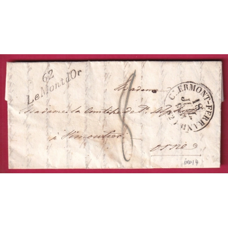 CURSIVE 62 LE MONT D'OR PUY DE DOME 1831 POUR VIMOUTIER ORNE INDICE 14 LETTRE COVER FRANCE