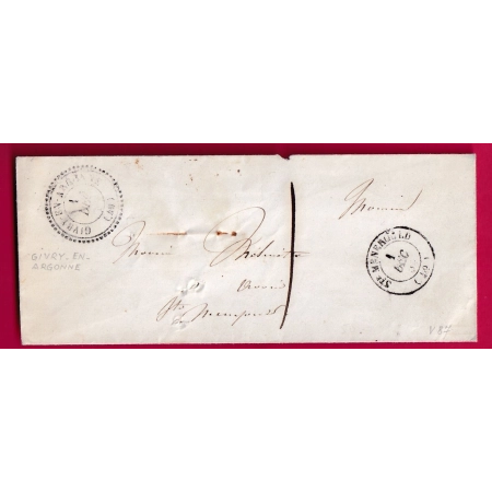 CAD TYPE 22 GIVRY EN ARGONNE MARNE TAXE LOCALE 1 POUR STE MENEHOULD LETTRE COVER FRANCE
