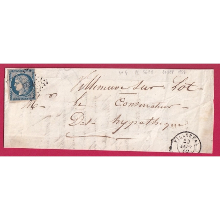 N°4 PC 3629 VILLEREAL LOT ET GARONNE 1852 POUR VILLENEUVE SUR LOT LETTRE COVER FRANCE