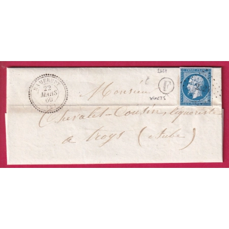 N°14 PC 2624 RAMERUPT AUBE CAD TYPE 22 BOITE RURALE F VINETS POUR TROYES LETTRE COVER FRANCE